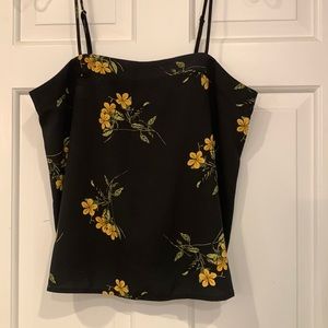 Small, black and yellow floral cropped tank top
